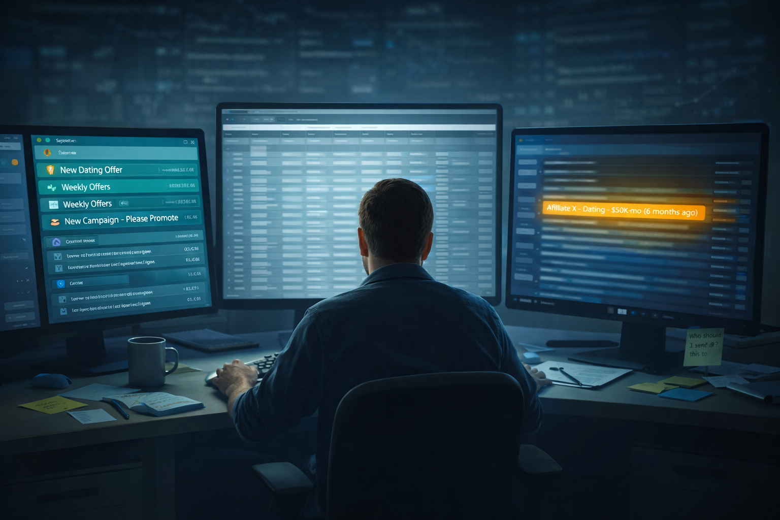 Illustration of manual offer matching across spreadsheets and dashboards