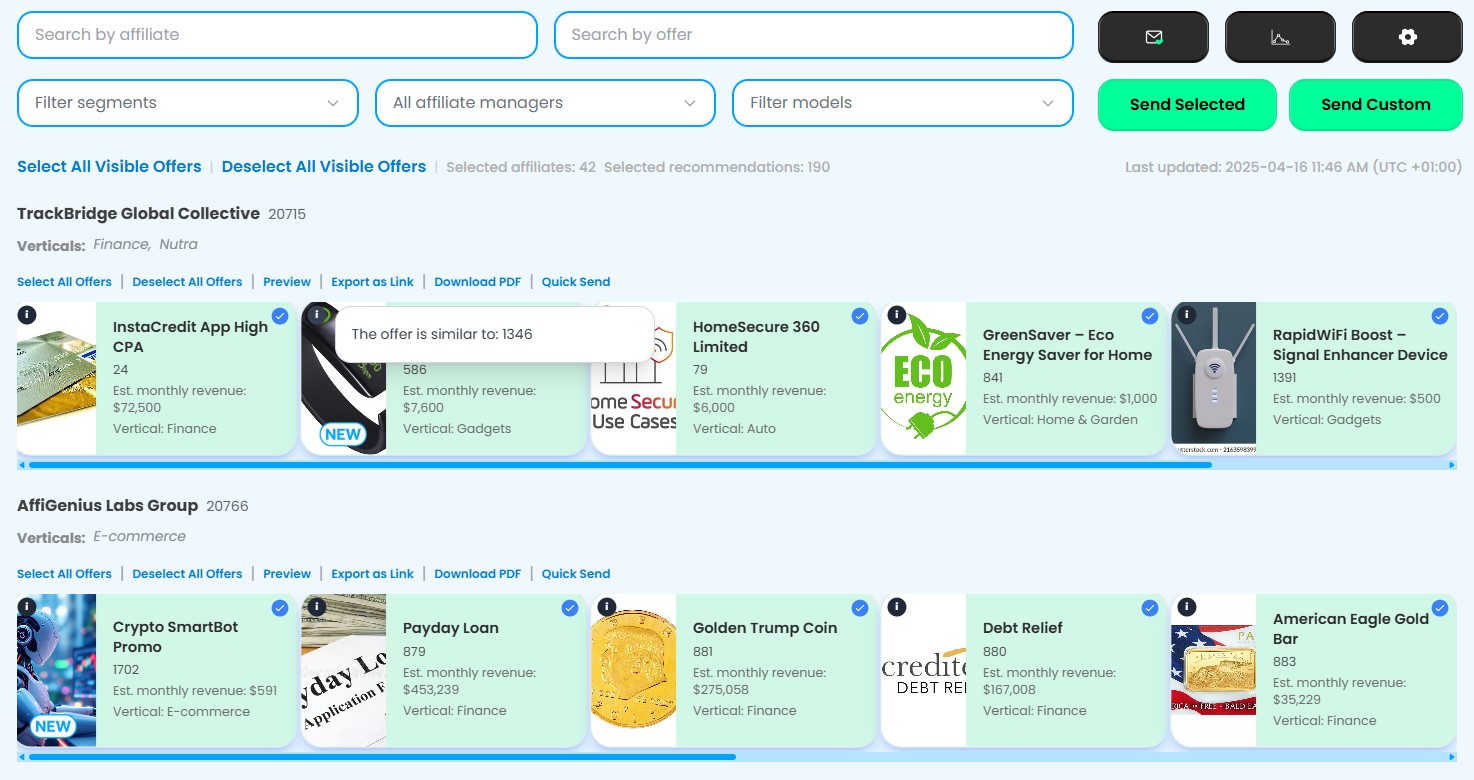 Example dashboard highlighting uneven offer exposure