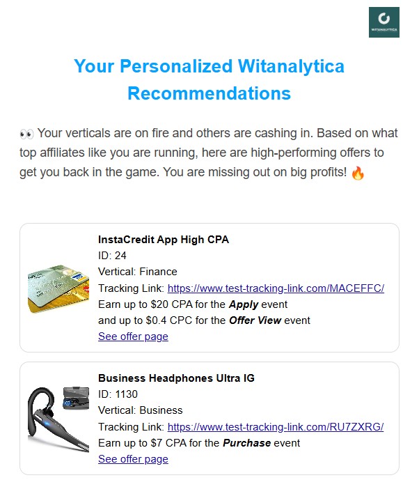 Example of Catstats personalized email