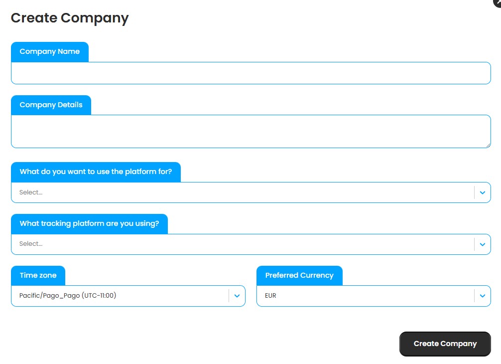 Create Company Timezone and Currency